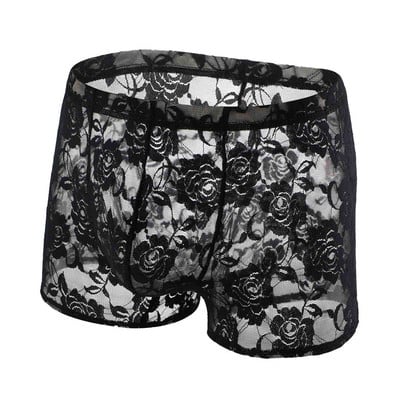 CLEVER-MENMODE Lenjerie intimă din dantelă pentru bărbați Chiloți sexy transparente Boxeri Husă pentru penis Chiloți transparenti din plasă cu picior lungi Boxer