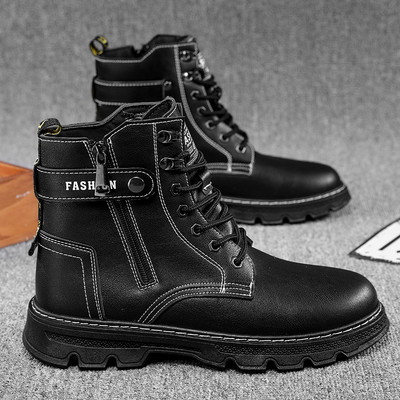 Cizme bărbați cu fermoar piele gleznă pantofi ocazional pentru bărbați toamnă iarnă înaltă scule în aer liber motocicletă moda marime cizme calde