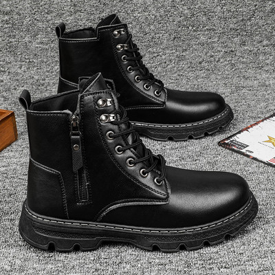 Cizme bărbați cu fermoar piele gleznă pantofi ocazional pentru bărbați toamnă iarnă înaltă scule în aer liber motocicletă moda marime cizme calde