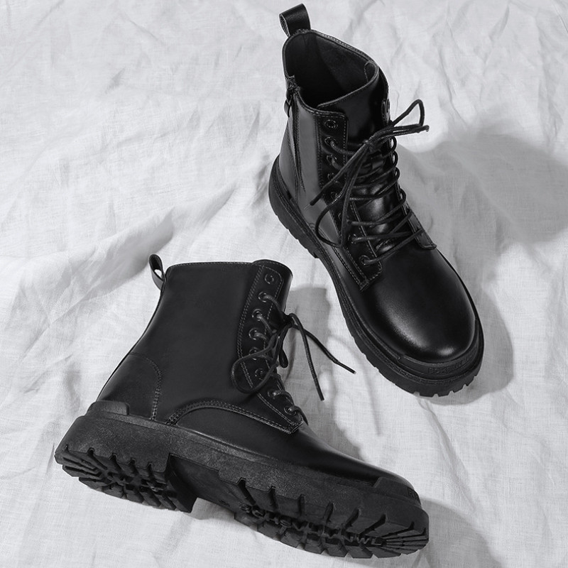 Vyriški juodi odiniai batai Nauji britiško stiliaus madingi darbiniai batai lauke, gatvės mada Chelsea vyriški batai, patogūs trumpi