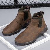 Anglų stiliaus „Chelsea“ batai Vyriški batai su aukšta viršūne storais padais Vintažiniai verslo trumpi batai vyriški odos batai laisvalaikio batai