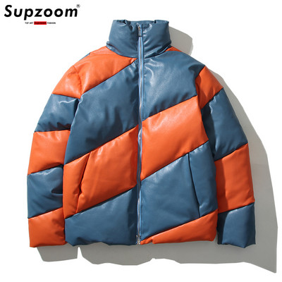 Supzoom New Arrival Top Fashion Spiral Color Matching Имитация на кожа Топъл дизайн Bread Patchwork Зимно ежедневно яке Мъжки