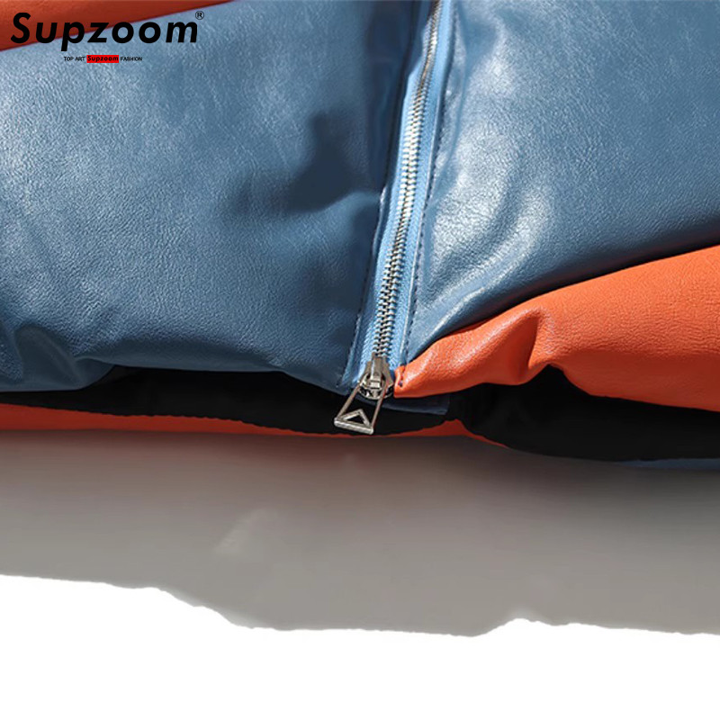 Supzoom New Arrival madinga spiralinė spalvų derinimas Oda imitacija Šiltas dizainas Duona Patchwork Žiemos laisvalaikio striukė vyrams