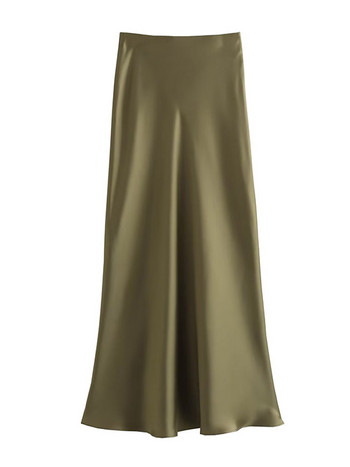 Елегантна плътна сатенена дълга пола Дамски шик Y2K поли с висока талия на ханша Женска модна копринена текстура Дамска тясна миди пола