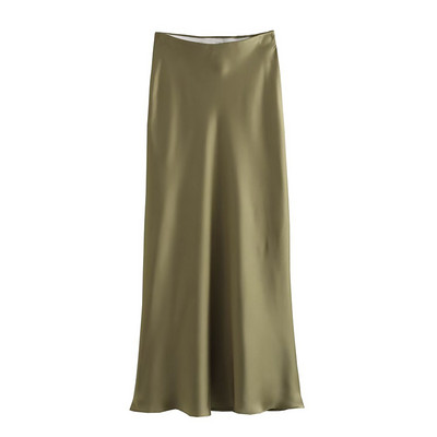 Fusta lungă din satin solid elegant pentru femei șic Y2K cu talie înaltă fuste pentru șold pentru femei, cu textura de mătase, pentru femei, fustă midi strânsă