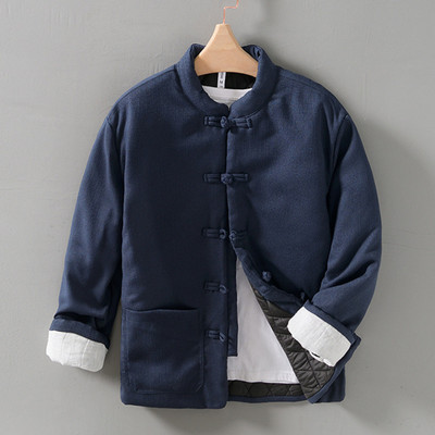 Πόρπη χειμερινού κινέζικου στιλ Λινό Βαμβακερή επένδυση Ανδρικό παλτό Ρούχα Harajuku Stand γιακά Πόρπη Ζεστό ανδρικό μπουφάν