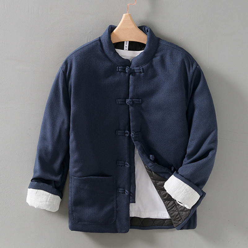 Πόρπη χειμερινού κινέζικου στιλ Λινό Βαμβακερή επένδυση Ανδρικό παλτό Ρούχα Harajuku Stand γιακά Πόρπη Ζεστό ανδρικό μπουφάν