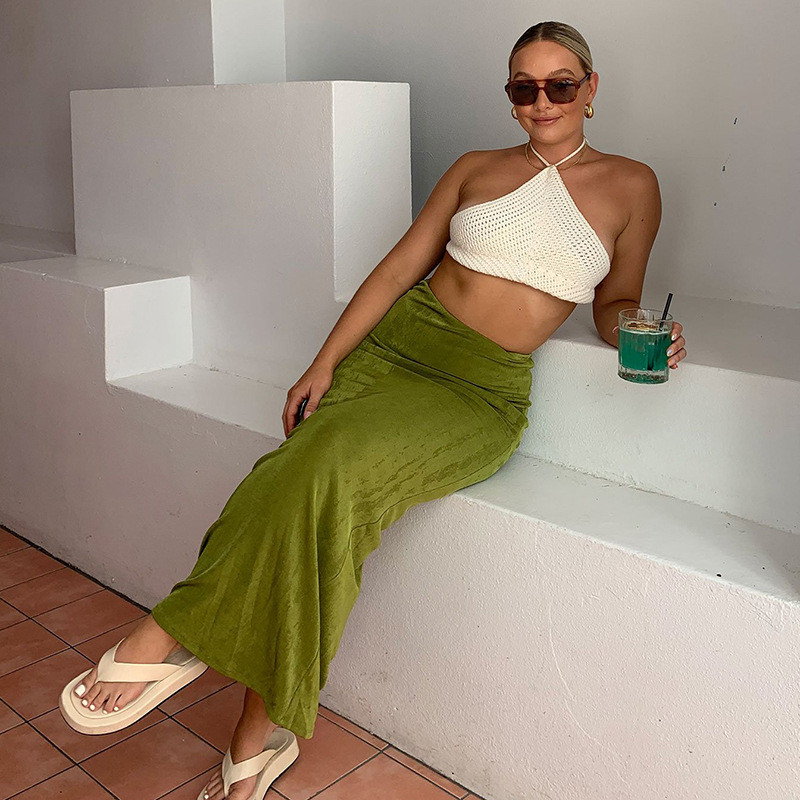 HOUZHOU Vintage Y2K Rovná dlhá sukňa pre ženy Móda Leto 2023 Sexy Slim Elastický pás Plážová maxi sukňa Streetwear 90. rokov