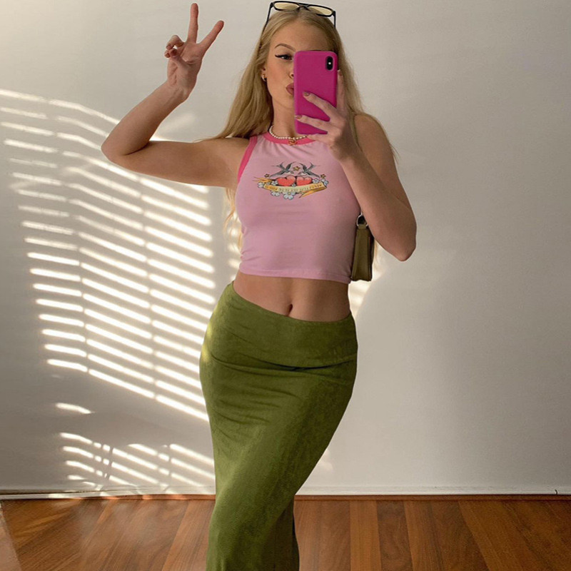 HOUZHOU Vintage Y2K Rovná dlhá sukňa pre ženy Móda Leto 2023 Sexy Slim Elastický pás Plážová maxi sukňa Streetwear 90. rokov