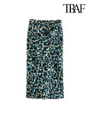 TRAF Ženska moda s nabranim prednjim prorezom Midi suknja sa životinjskim printom Vintage Ženske suknje visokog struka sa patentnim zatvaračem Mujer