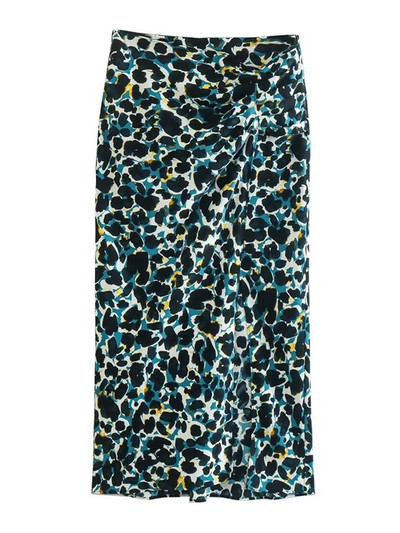 TRAF Ženska moda s nabranim prednjim prorezom Midi suknja sa životinjskim printom Vintage Ženske suknje visokog struka sa patentnim zatvaračem Mujer