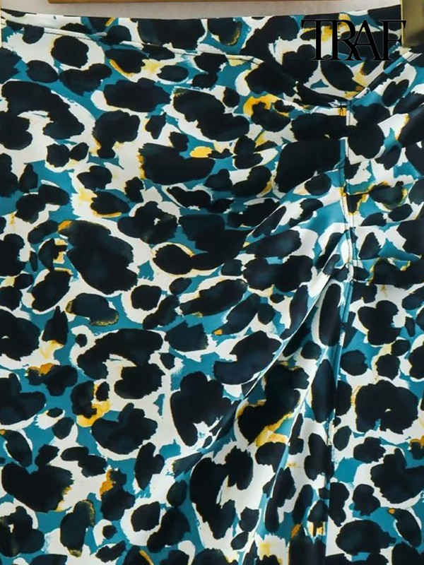 TRAF Ženska moda s nabranim prednjim prorezom Midi suknja sa životinjskim printom Vintage Ženske suknje visokog struka sa patentnim zatvaračem Mujer