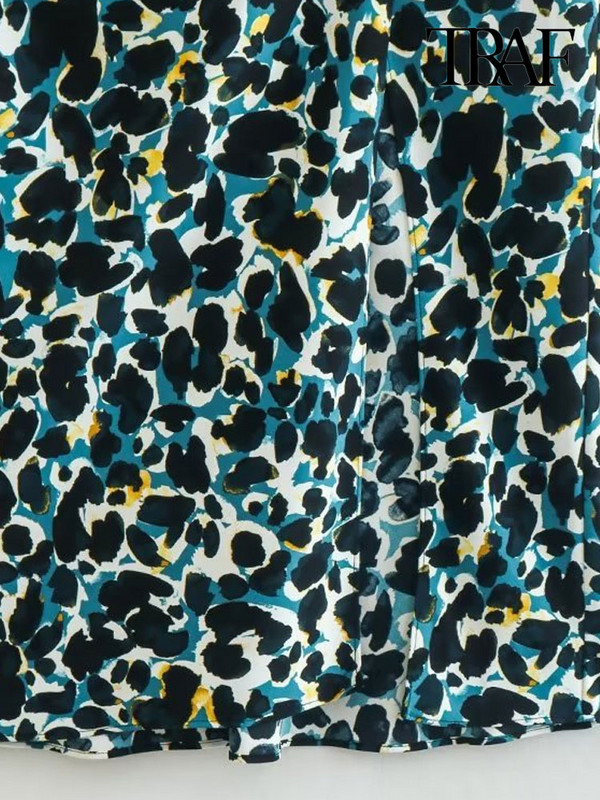 TRAF Ženska moda s nabranim prednjim prorezom Midi suknja sa životinjskim printom Vintage Ženske suknje visokog struka sa patentnim zatvaračem Mujer