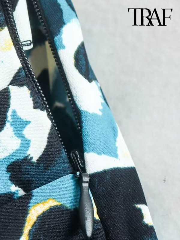 TRAF Ženska moda s nabranim prednjim prorezom Midi suknja sa životinjskim printom Vintage Ženske suknje visokog struka sa patentnim zatvaračem Mujer