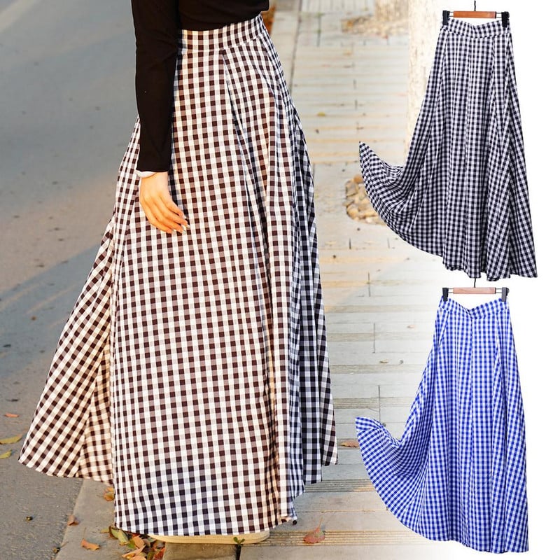 Fuste lungi în carouri Fuste boeme pentru femei Rochie maxi lungă sexy cu talie înaltă Ocazională elastică Fuste în linie A pentru femei Fuste pentru femei Robă