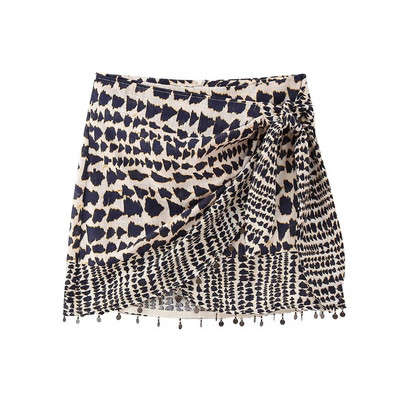 Zevity Γυναικεία Vintage Γεωμετρική στάμπα με κόμπους Mini Sarong φούστα Faldas Mujer Γυναικεία φούντα με χάντρες Casual Zipper Vestidos QUN4078