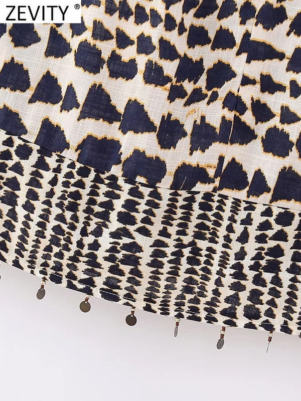 Dámske vintage geometrické vzorované mini sarongové sukne s uzlami, strapcami a zipsom, vestidos s korálkami a strapcami, vintage štýl, QUN4078