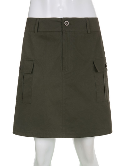 Fuste cargo gri Y2K Buzunare cu talie joasă Grunge Fashion Streetwear Fuste drepte Estetice Tinute coreene Chic Nou