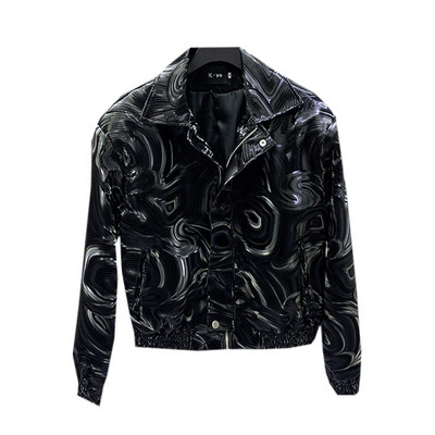 Mauroicardi proljeće jesen hladna kratka crna sjajna geometrijska bomber jakna od umjetne kože muška elegantna luksuzna dizajnerska odjeća s patentnim zatvaračem