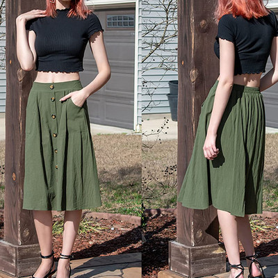 2023. gada sieviešu vasaras sauļošanās kleita, ikdienišķa ar augstu vidukli, gari svārki, poga, vienkrāsains, kabatas vestidos.