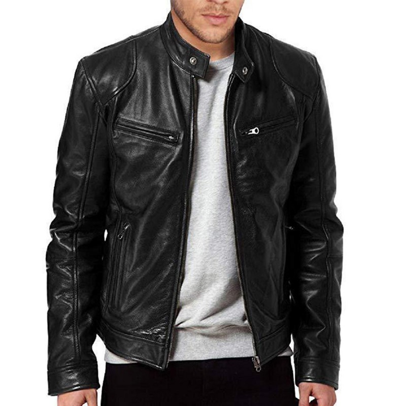 Jachetă din PU 2023 pentru bărbați, de modă, din piele, slim fit, guler, pentru bărbați, anti-vânt, rever, cu fermoar diagonal, haină pentru bărbați