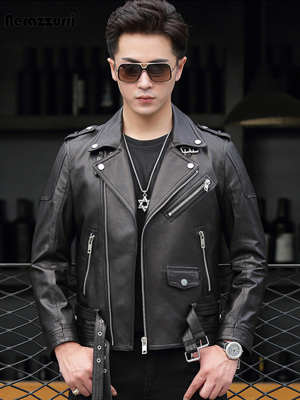 Vyriški užtrauktukas ilgomis rankovėmis plius dydžio prabangūs drabužiai 5xl Nerazzurri pavasario rudens kietas trumpas juodas pu odinis motociklininkas motociklininkas