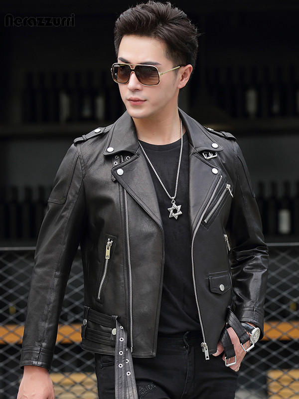 Vyriški užtrauktukas ilgomis rankovėmis plius dydžio prabangūs drabužiai 5xl Nerazzurri pavasario rudens kietas trumpas juodas pu odinis motociklininkas motociklininkas