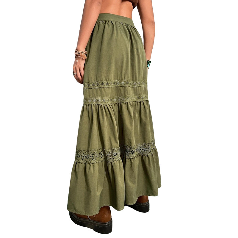 Anii `90 Vintage fuste plisate verde, moda coreeană, vacanță, boho, talie înaltă, fuste lungi, retro Y2K Fairycore, haine drăguțe cu dantelă