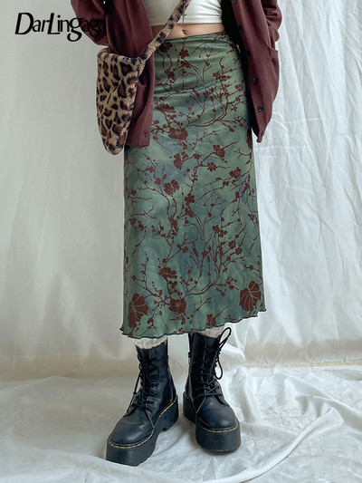 Darlingaga Y2K Vintage Aesthetic Tie Dye ίσια μακριά φούστα Frill Grunge Fairycore Printing 2000 Γυναικείες φούστες Κομψά ρούχα