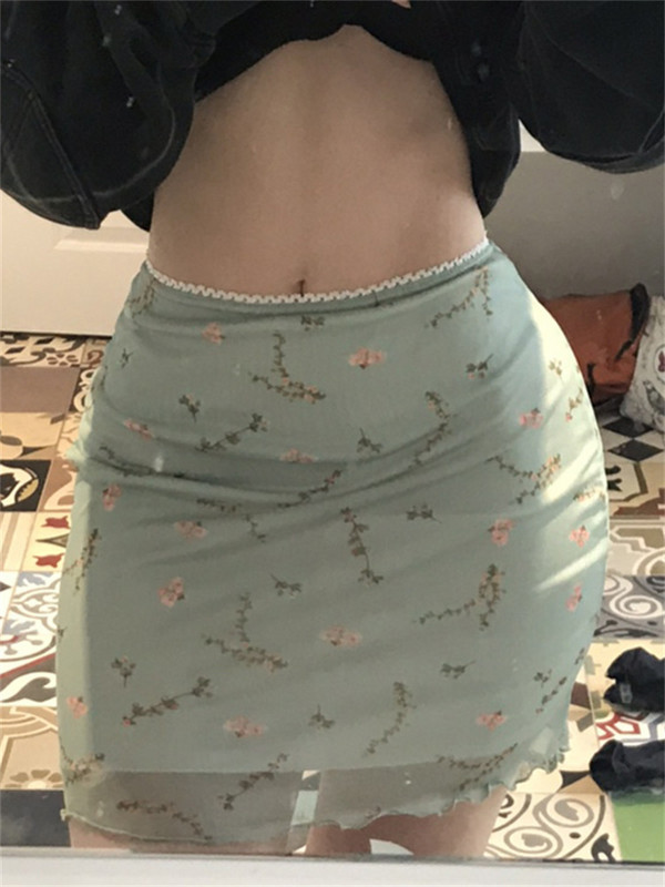 Imprimat floral, două straturi, fuste mini noi, Harajuku, fustă dreaptă retro coreeană, femei estetice, ținute de vară din anii 90 Cuteandpscho