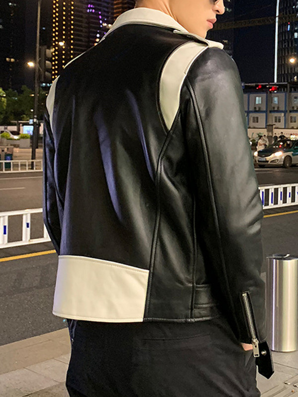 Sungtin Ολοκαίνουργιο ανδρικό δερμάτινο μπουφάν μοτοσυκλέτας PU για άντρες Casual συνονθύλευμα ψεύτικο δερμάτινο μπουφάν Μαύρο Λευκό Φαρδύ παλτό Streetwear