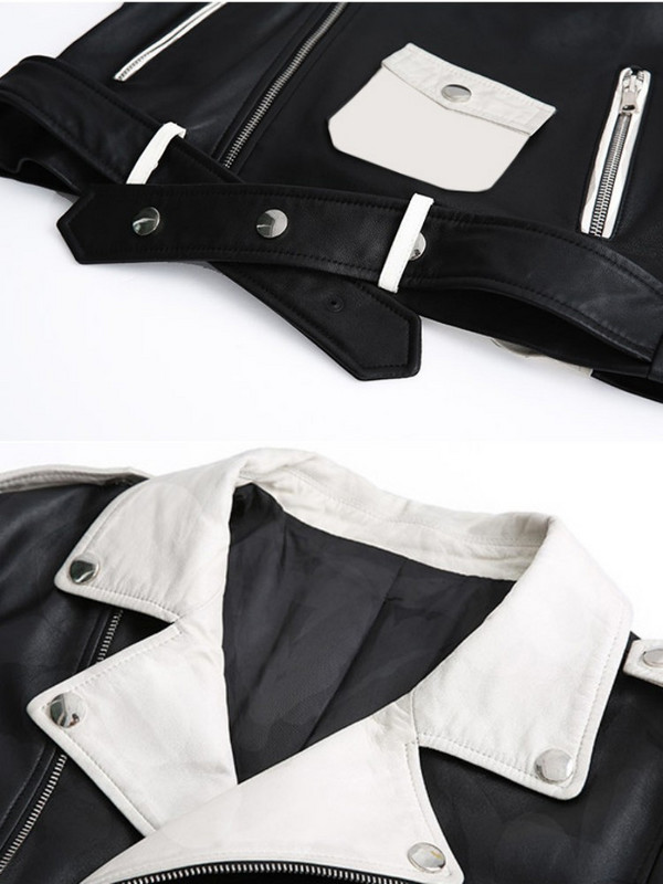 Sungtin Ολοκαίνουργιο ανδρικό δερμάτινο μπουφάν μοτοσυκλέτας PU για άντρες Casual συνονθύλευμα ψεύτικο δερμάτινο μπουφάν Μαύρο Λευκό Φαρδύ παλτό Streetwear