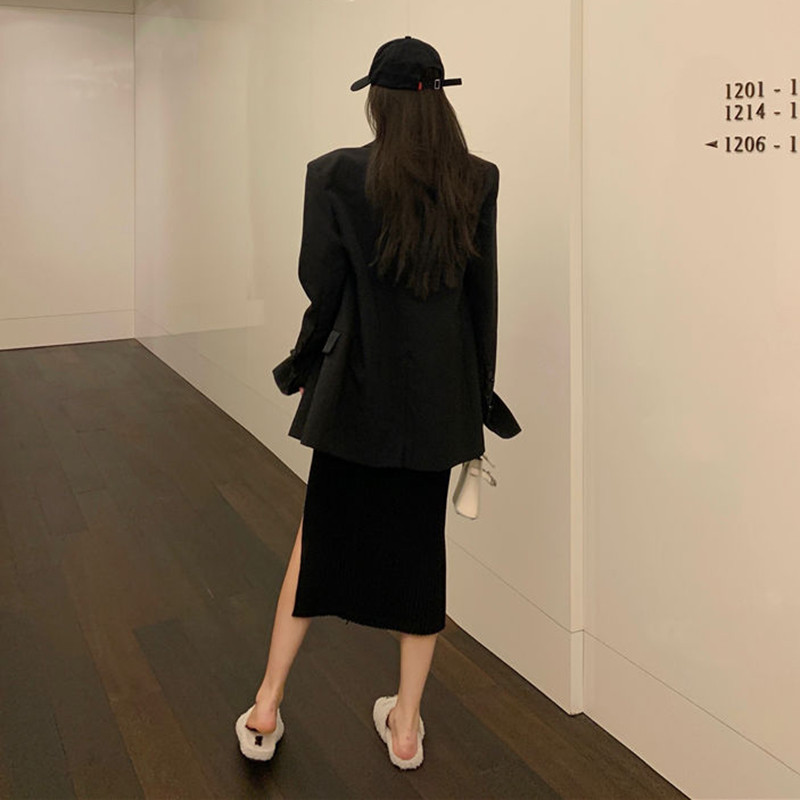 Lucyever Seksi duge ženske suknje s podijeljenim krojem Elegantne uske suknje visokog struka Ženska pletena suknja Pure Desire Hot Girl