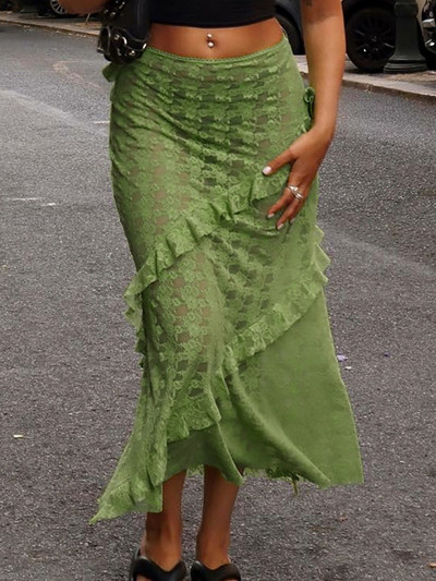 Fantoye Sexy See Through Lace Γυναικεία φούστα Μαύρη ψηλόμεση Floral Y2k Φούστα Femme Summer Casual Vacation Outside Streetwear 2023