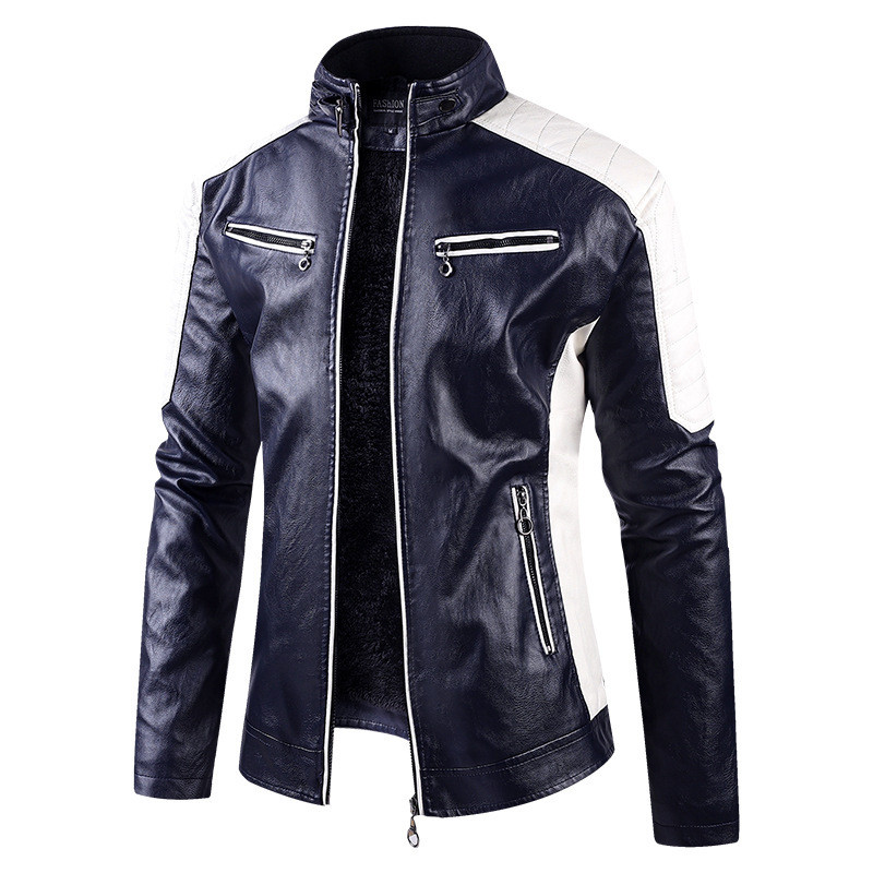 Ανδρικά Stand γιακά Moto Δερμάτινα μπουφάν Fleece Winter Jackets Slim Fit Δερμάτινα παλτό PU Υψηλής ποιότητας Ανδρική μόδα Casual μπουφάν 5