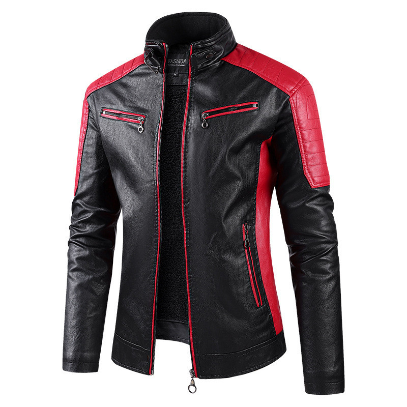 Ανδρικά Stand γιακά Moto Δερμάτινα μπουφάν Fleece Winter Jackets Slim Fit Δερμάτινα παλτό PU Υψηλής ποιότητας Ανδρική μόδα Casual μπουφάν 5