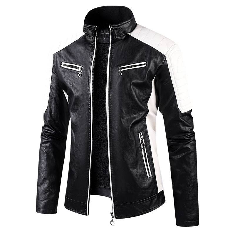 Ανδρικά Stand γιακά Moto Δερμάτινα μπουφάν Fleece Winter Jackets Slim Fit Δερμάτινα παλτό PU Υψηλής ποιότητας Ανδρική μόδα Casual μπουφάν 5
