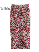 Willshela Ženska moda s otisnutim čvorovima, prednjim prorezom i stražnjim patentnim zatvaračem, starinske midi suknje visokog struka, ženska šik ženska suknja