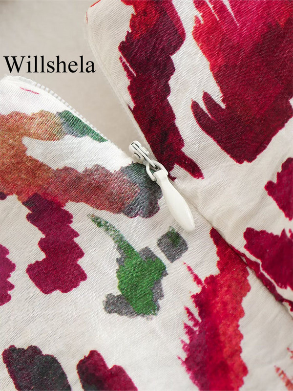 Willshela Ženska moda s otisnutim čvorovima, prednjim prorezom i stražnjim patentnim zatvaračem, starinske midi suknje visokog struka, ženska šik ženska suknja