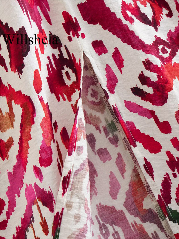 Willshela Ženska moda s otisnutim čvorovima, prednjim prorezom i stražnjim patentnim zatvaračem, starinske midi suknje visokog struka, ženska šik ženska suknja