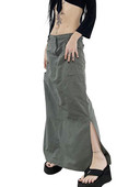 Γυναικεία casual streetwear φούστα μονόχρωμη φαρδύ στρίφωμα σπαστό μακριά Cargo φούστα γκρι χρώμα y2k Fashion φούστα για κορίτσια Streetwear