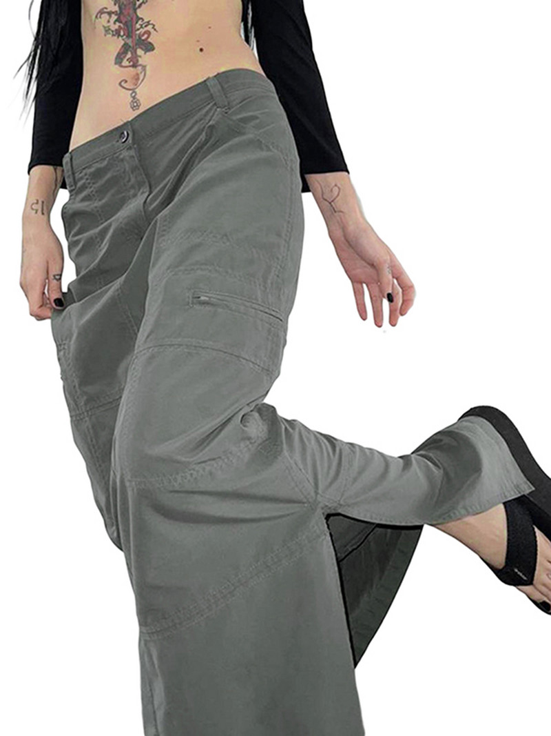 Γυναικεία casual streetwear φούστα μονόχρωμη φαρδύ στρίφωμα σπαστό μακριά Cargo φούστα γκρι χρώμα y2k Fashion φούστα για κορίτσια Streetwear