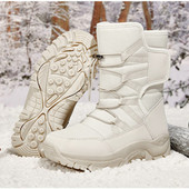 Дамски туристически ботуши за сняг Мъжки топли високи памучни обувки с голям размер Едноцветни ботуши с платформа с кръгли пръсти Botas De Nieve