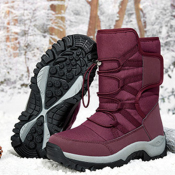 Дамски туристически ботуши за сняг Мъжки топли високи памучни обувки с голям размер Едноцветни ботуши с платформа с кръгли пръсти Botas De Nieve