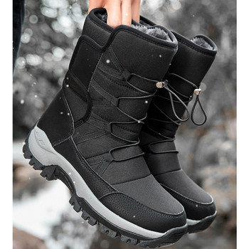 Дамски туристически ботуши за сняг Мъжки топли високи памучни обувки с голям размер Едноцветни ботуши с платформа с кръгли пръсти Botas De Nieve