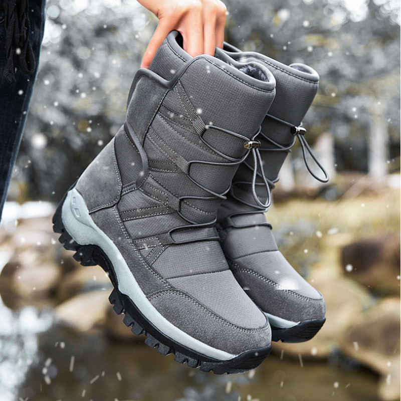 Dámske turistické snehové topánky, pánske teplé vysoké bavlnené topánky veľkej veľkosti, jednofarebné, s okrúhlou špičkou, na platforme, Botas De Nieve