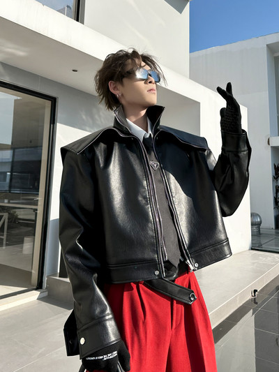 Mauroicardi Άνοιξη Φθινόπωρο Δροσερό υπερμεγέθη κοντό μαύρο πορτοκαλί μαλακό δερμάτινο μπουφάν ανδρικό φερμουάρ Πολυτελή επώνυμα ρούχα μόδας