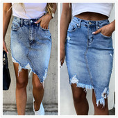 2022 de vară noi fuste neregulate din denim rupte pentru femei Fashion Street Hipster Pack șold mini blugi fuste S-2XL Drop Shipping