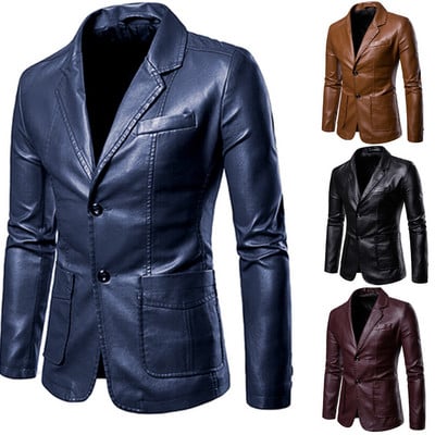 Δερμάτινο Blazer Man 2022 Άνοιξη Φθινόπωρο Μόδα Ανδρικό Δερμάτινο Σακάκι Φόρεμα Παλτό Ανδρικό Business Casual Pu Black Blazers Jacket