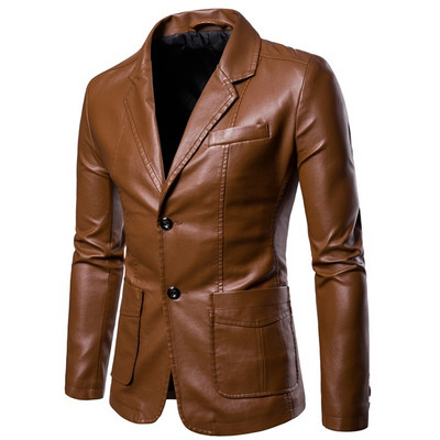 Δερμάτινο Blazer Man 2022 Άνοιξη Φθινόπωρο Μόδα Ανδρικό Δερμάτινο Σακάκι Φόρεμα Παλτό Ανδρικό Business Casual Pu Black Blazers Jacket